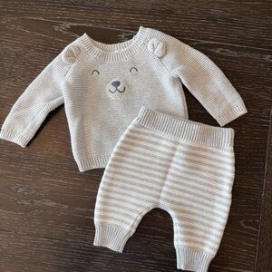Carter’s NWOT Soft Knit Gray Bear Sweater & Pants Set Newborn Going Home Outfit